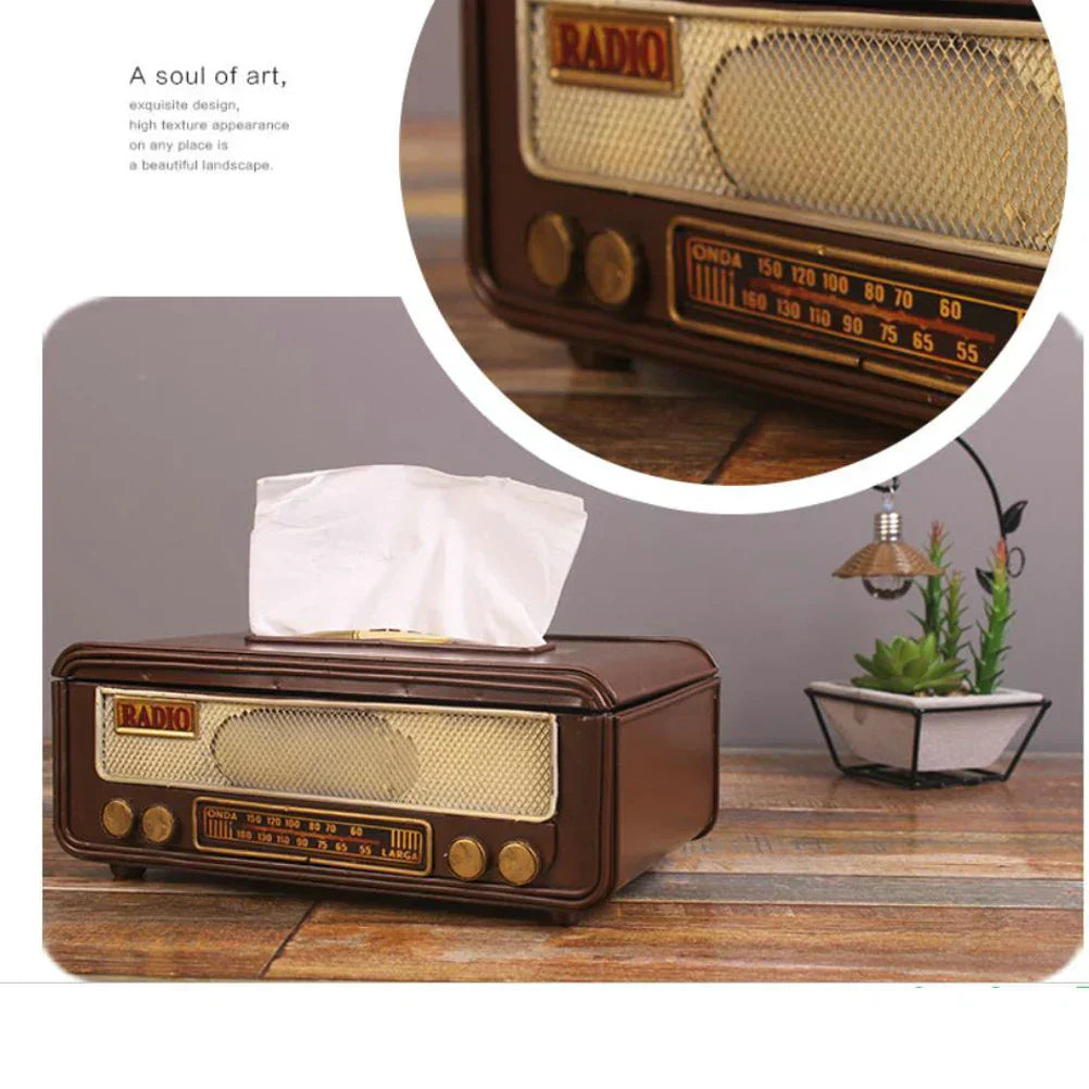 🎁 Retro Radio-Shaped Tissue Box – Tissue and Napkin Holder for Home, Bar, or Office