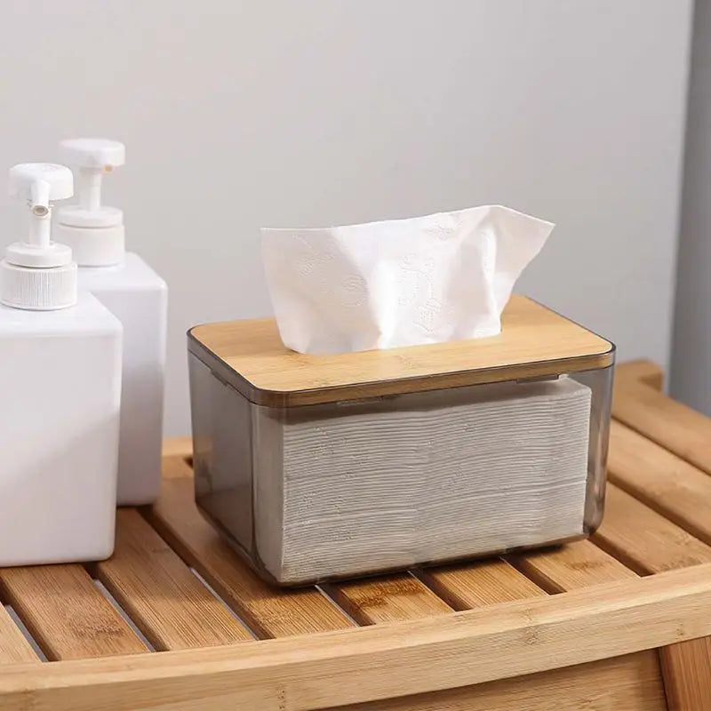 Tissue Box with Wooden Lid – Bamboo and Plastic Holder 🌿🌿