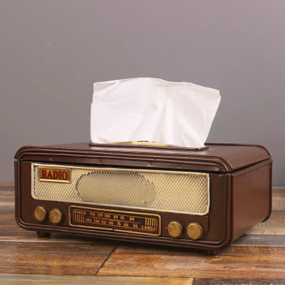 🎁 Retro Radio-Shaped Tissue Box – Tissue and Napkin Holder for Home, Bar, or Office