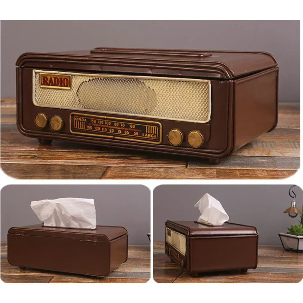 🎁 Retro Radio-Shaped Tissue Box – Tissue and Napkin Holder for Home, Bar, or Office