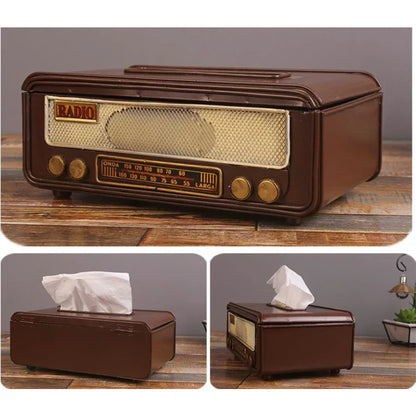 🎁 Retro Radio-Shaped Tissue Box – Tissue and Napkin Holder for Home, Bar, or Office