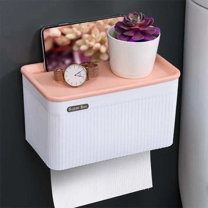 🚿 Waterproof Toilet Paper Holder – Wall-Mounted with Storage Compartment